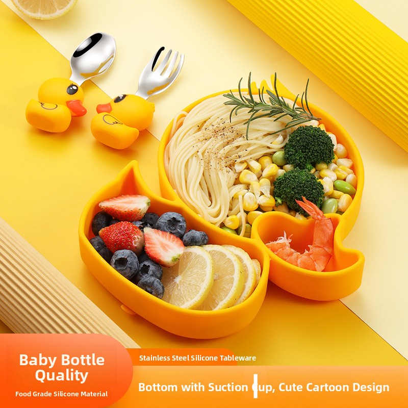 노란 오리 실리콘 스테인레스 스틸 어린이 식기 세트 아 - Baby Food Apron 리뷰 및 가격
